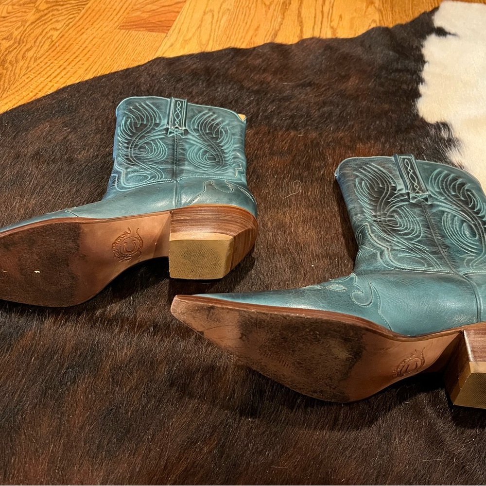 Stylish Teal Green Leather Cowboy Boots - Picture 5 of 7